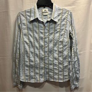 Lacoste Long Sleeve Button Down Light Blue Fitted Yellow Blue Ribbons Size 38 M